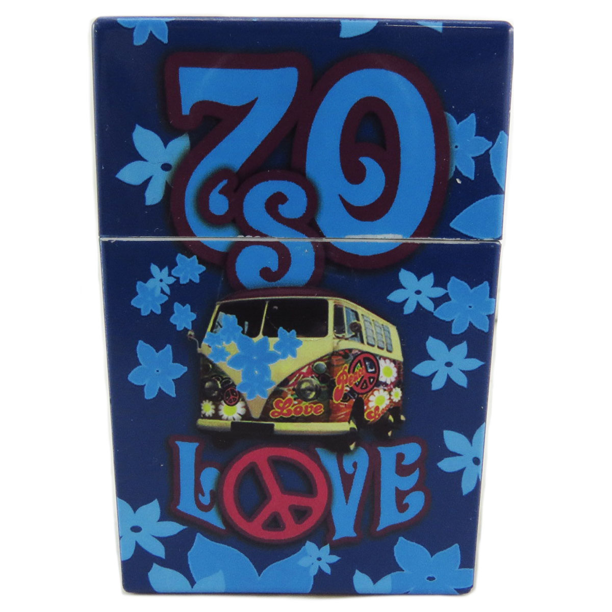Étui à paquet de cigarettes \'70s Peace and Love\' bleu - 95x60x28 mm - [A3831]