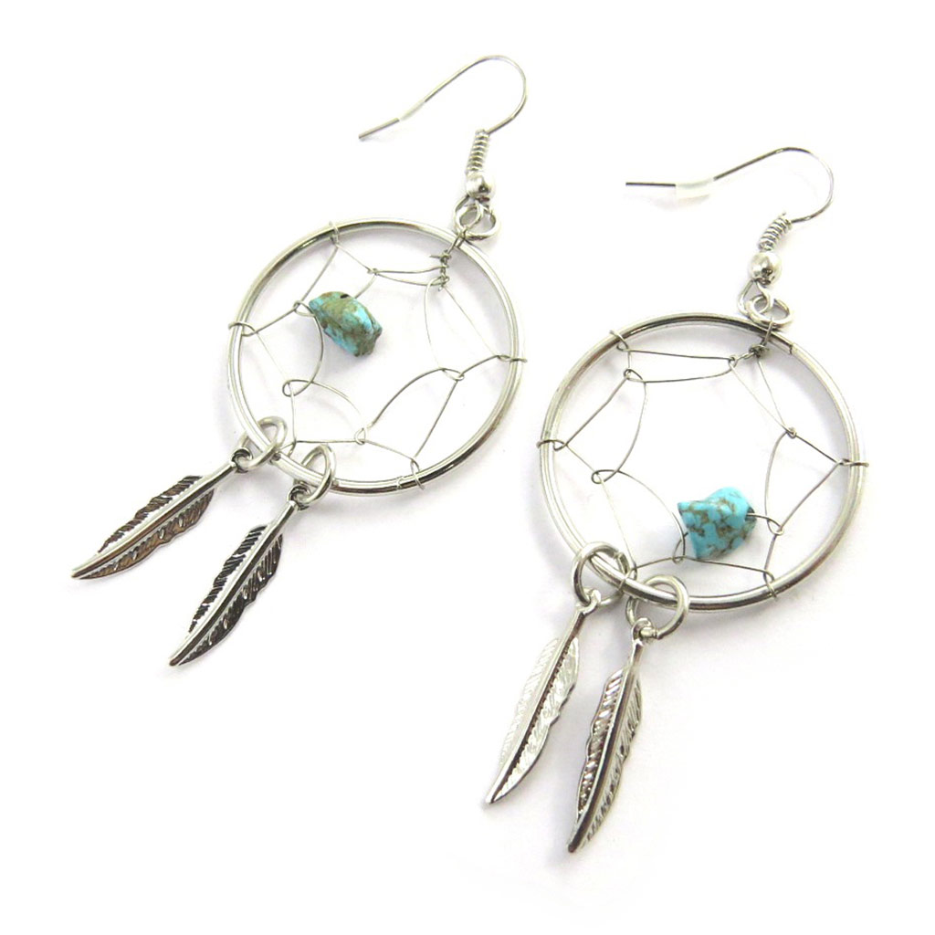 Boucles \'Navajos\' turquoise argenté  - [M8138]