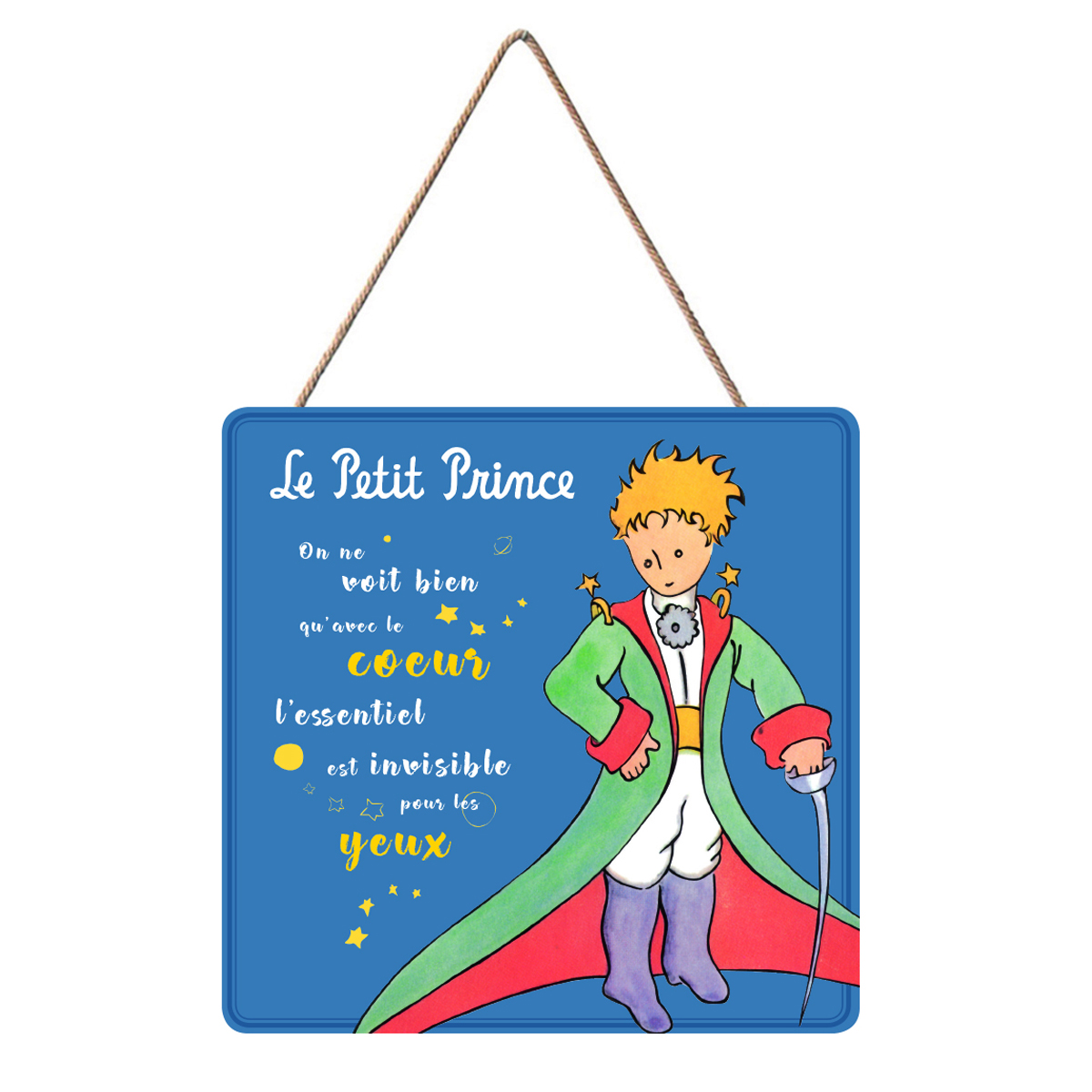 Plaque bois \'Le Petit Prince\' bleu - 20x20 cm - [Q1829]