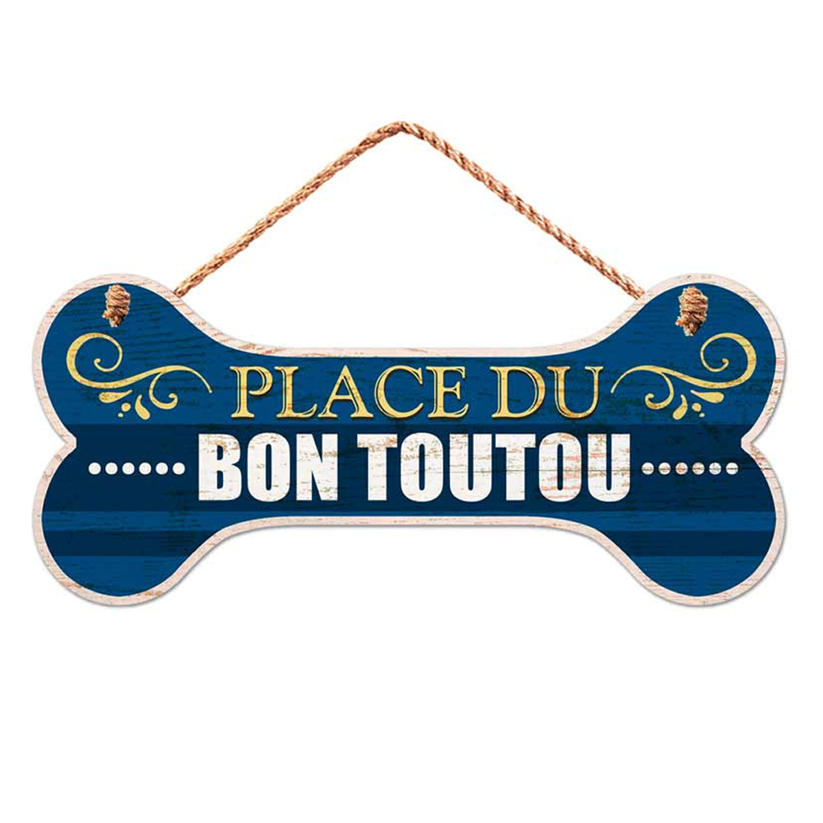 Plaque bois \'Messages\' bleu (Os - Place du Bon Toutou) - 30x135 cm - [Q7105]