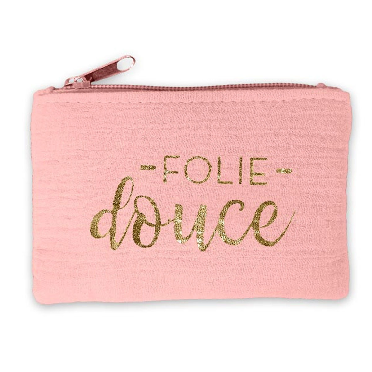 Porte-monnaie toile \'Folie Douce\' rose - 13x8 cm - [A3870]