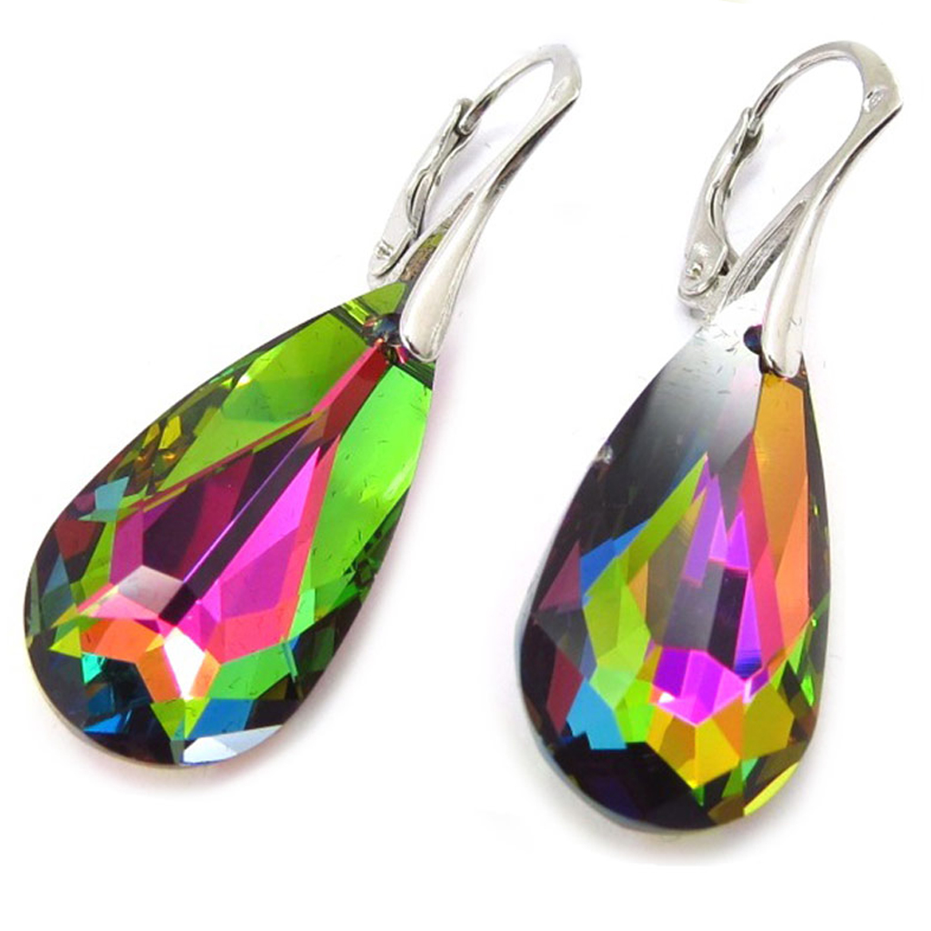 Dormeuses Argent \'Cristal\' vert boréal - 40x12 mm - [K2742]