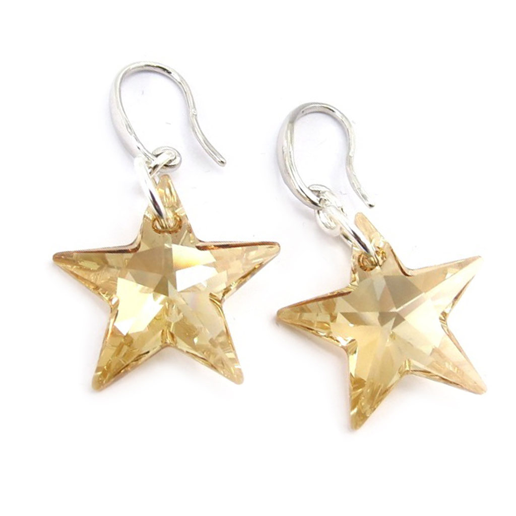 Boucles Argent \'Etoiles\' champagne - 35x19 mm - [K2743]