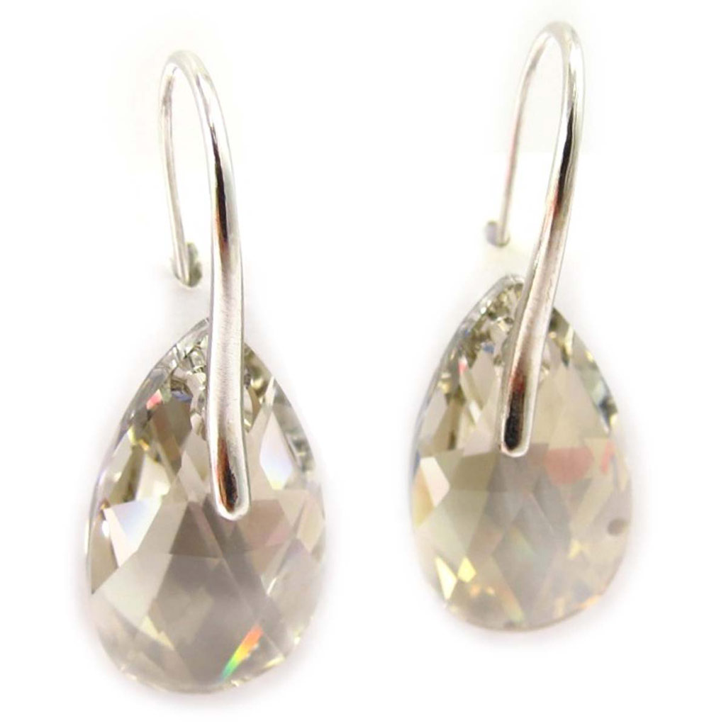 Boucles Argent \'Cristal\' beige taupe - 23x13 mm - [K5437]