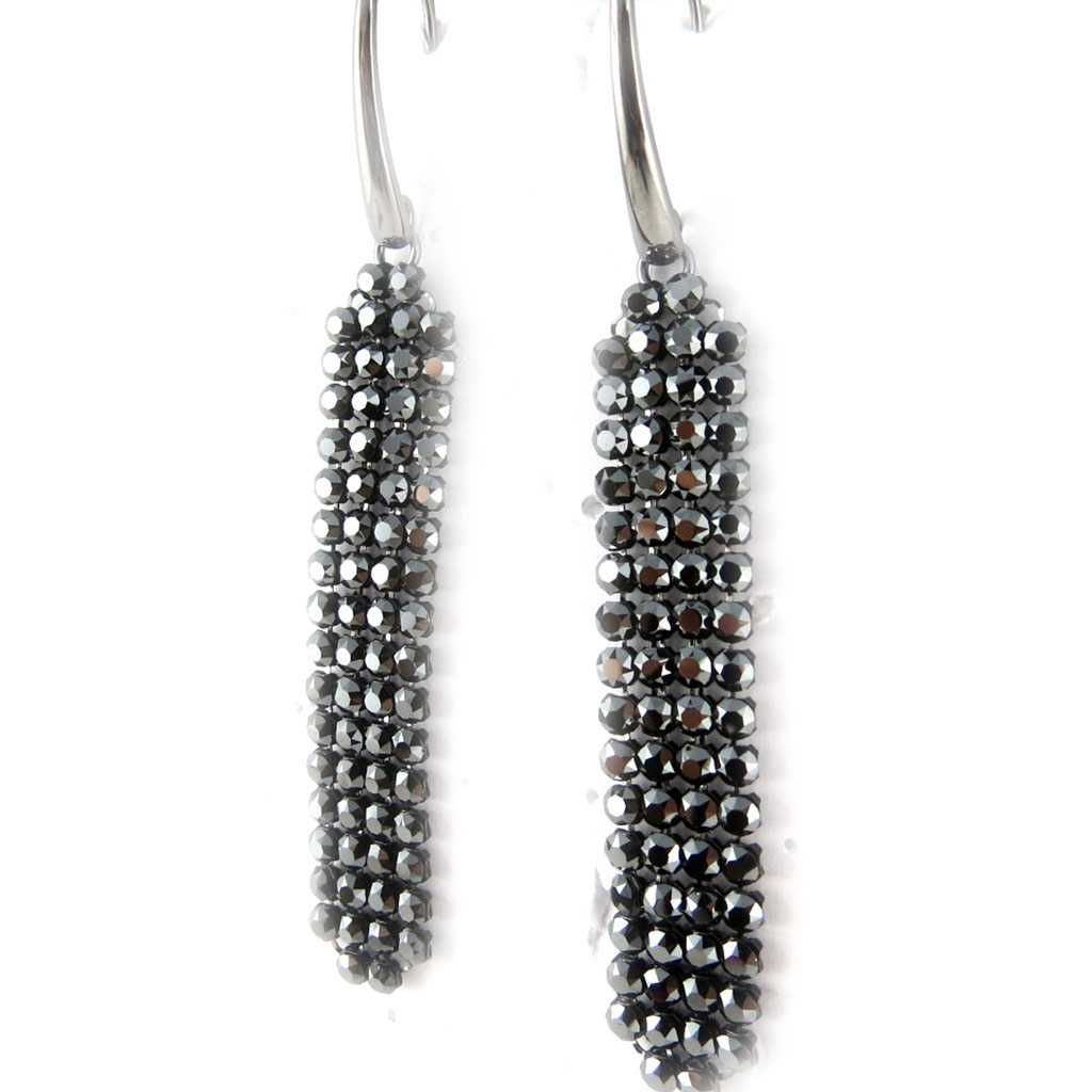 Boucles Argent \'Sissi\' gris - 78x11 mm - [K9418]
