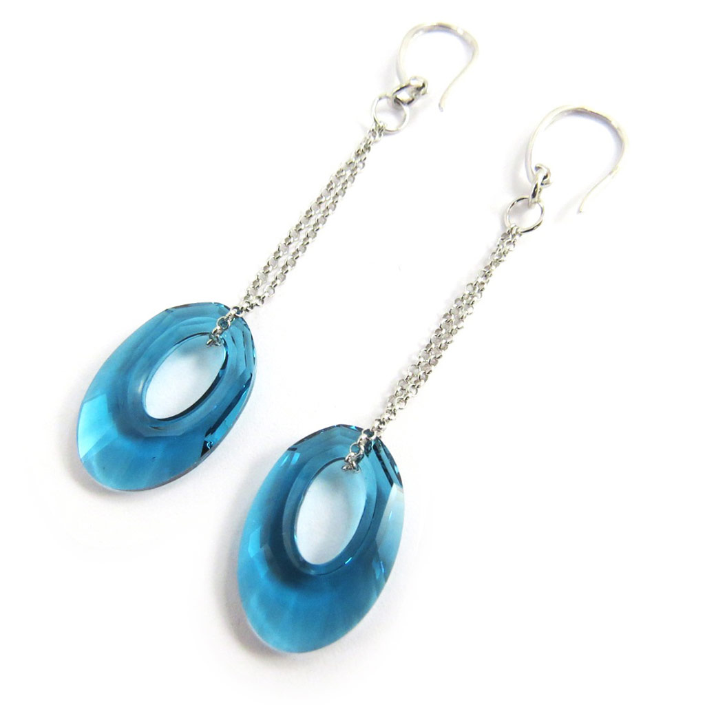 Boucles Argent \'Sissi\' turquoise (Crystal) - 50x14 mm - [M0975]