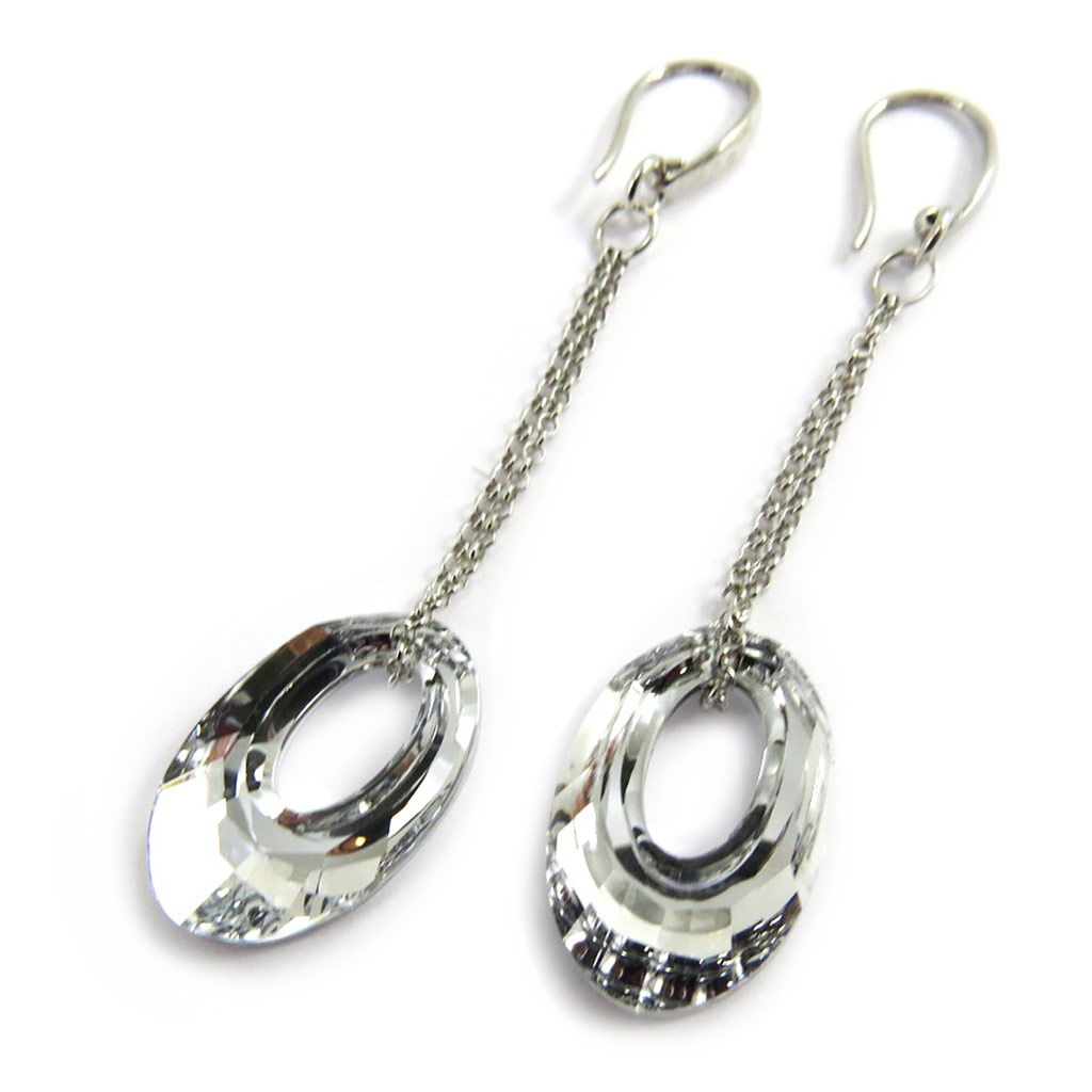 Boucles Argent \'Sissi\' blanc (Crystal) - 50x14 mm - [M0976]