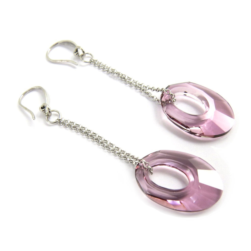 Boucles Argent \'Sissi\' violet clair (Crystal) - 50x14 mm - [M0978]