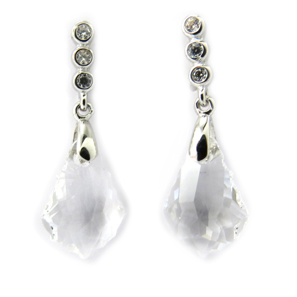 Boucles Argent \'Sissi\' blanc (Crystal) - 30x10 mm - [M0984]