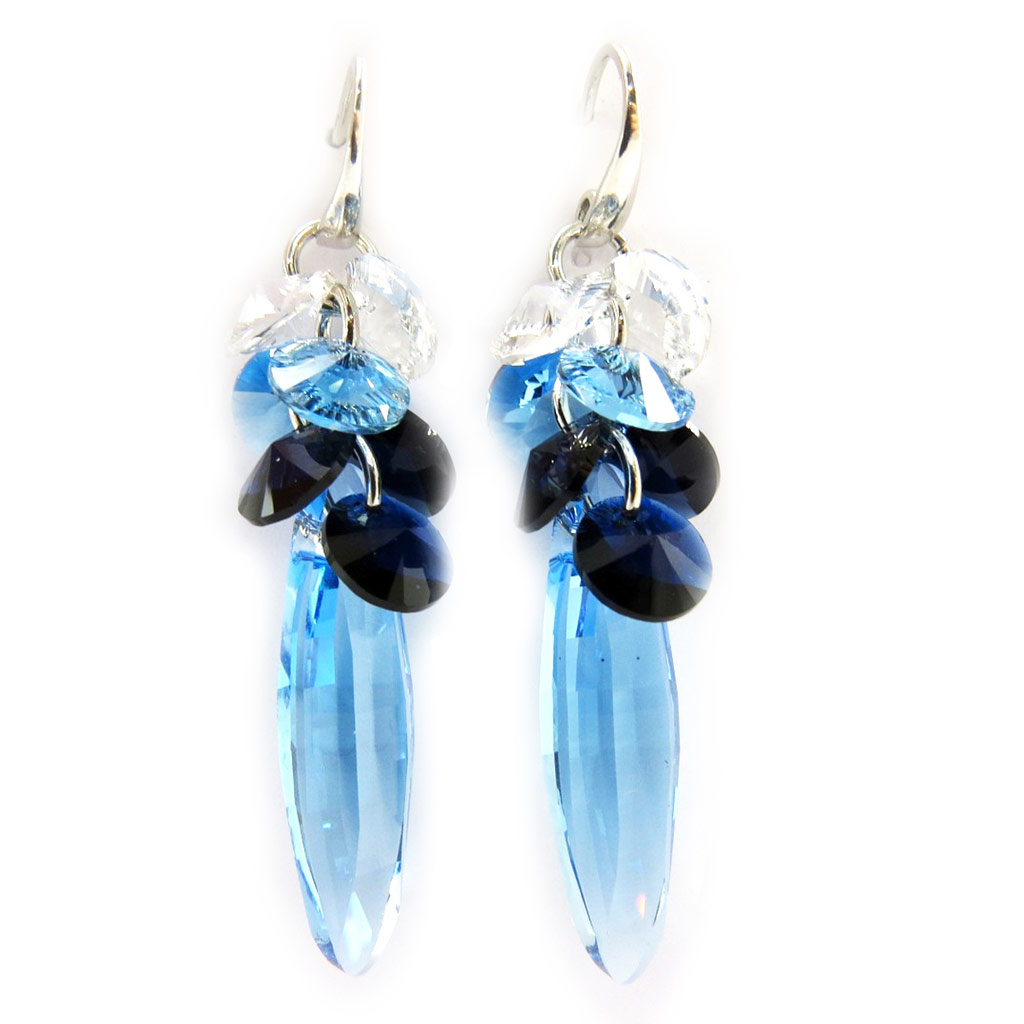 Boucles Argent \'Sissi\' bleu (Crystal) - 55x10 mm - [M0987]