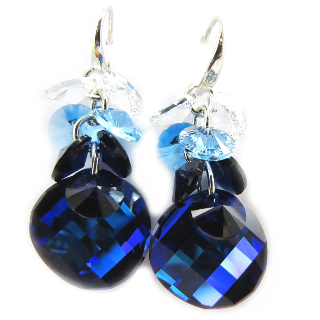 Boucles Argent \'Sissi\' bleu (Crystal) - 35x20 mm - [M1000]