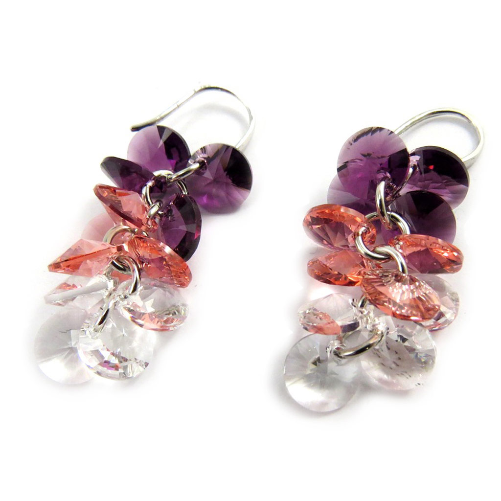 Boucles Argent \'Sissi\' violet rose (Crystal) - 40x15 mm - [M1012]