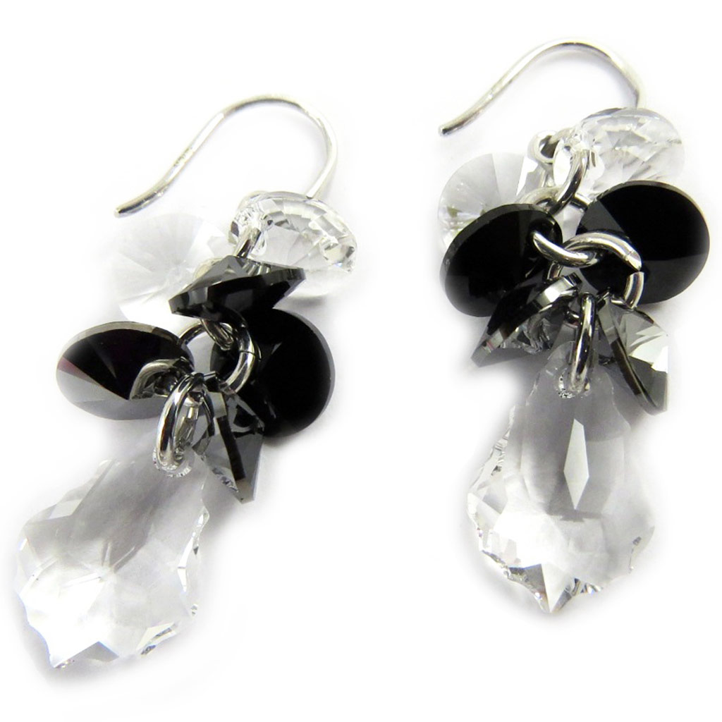 Boucles Argent \'Sissi\' blanc noir (Crystal) - 40x15 mm - [M1019]