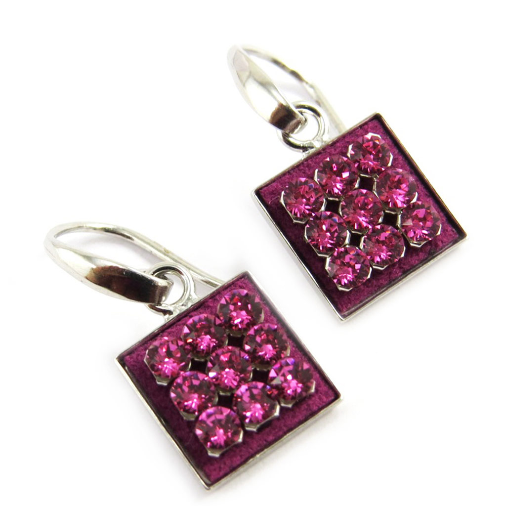 Boucles Argent \'Sissi\' rose fuschia (10 mm) (Crystal) - [M2081]