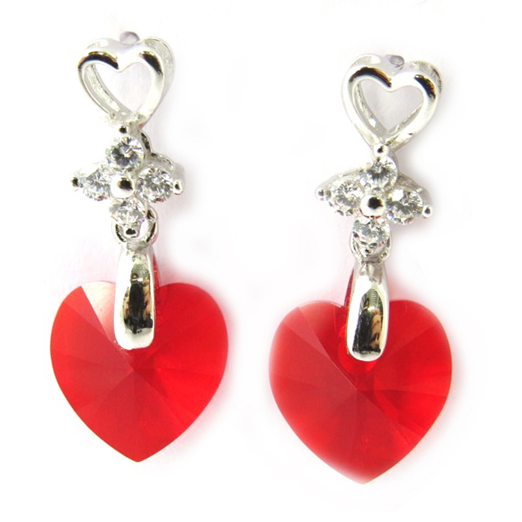 Boucles argent \'Love\' rouge (Crystal) - 24x10 mm - [N3410]