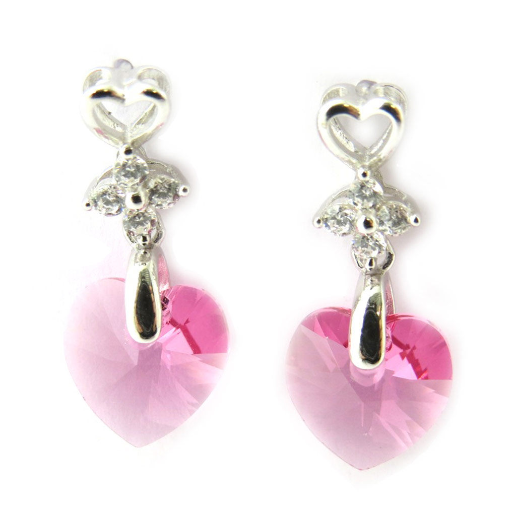 Boucles argent \'Love\' rose (Crystal) - 24x10 mm - [N3411]