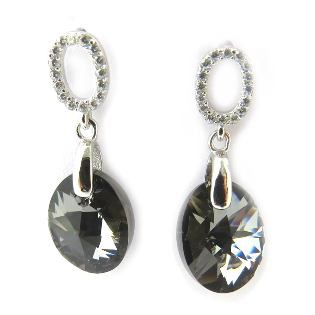 Boucles Argent \'Sissi\' gris (Crystal) - 25x10 mm - [N3416]