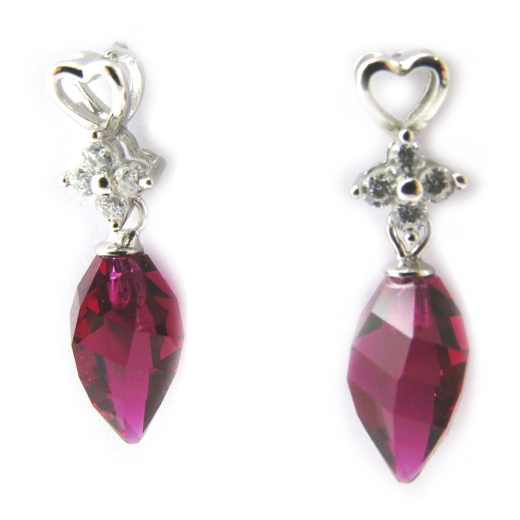 Boucles Argent \'Sissi\' cerise  (Crystal) - 25x8 mm - [N3513]