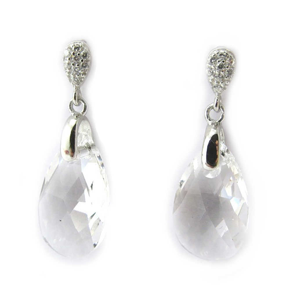 Boucles Argent \'Sissi\' blanc (Crystal) - 25x10 mm - [N3555]