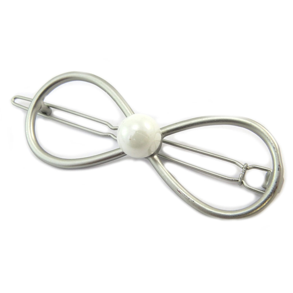 Barrette boule \'Noeud Romantique\' blanc argenté - 75x25 cm - [P3856]