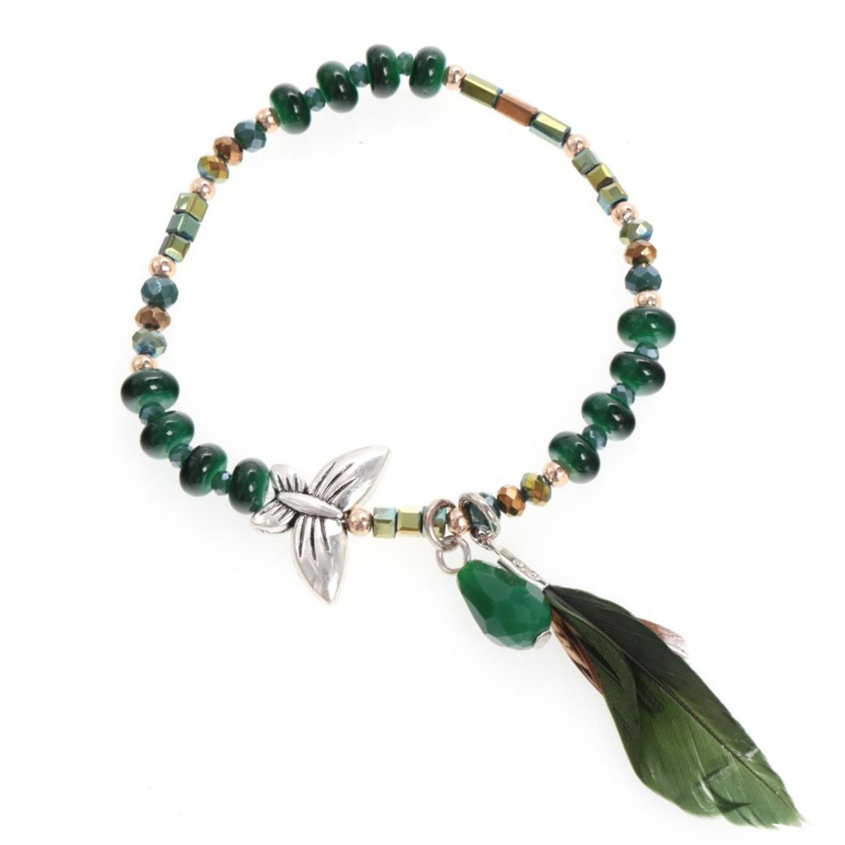 Bracelet créateur \'Lilipoupettes\' vert (papillon) - 20x13 mm - [Q5834]
