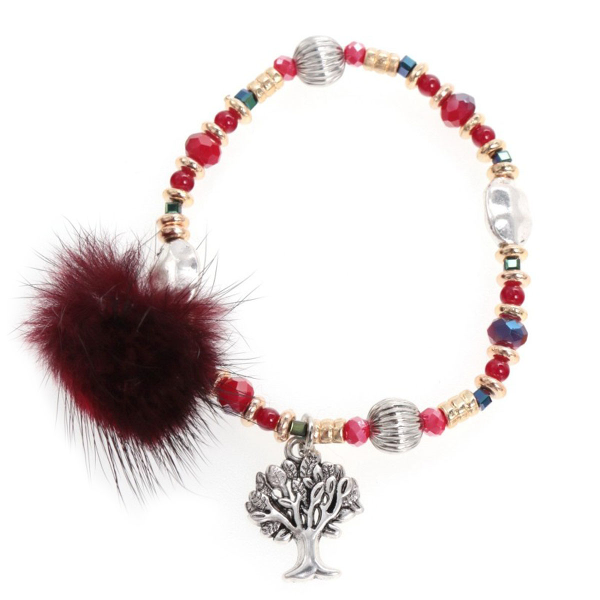 Bracelet créateur \'Lilipoupettes\' rouge (arbre de vie) - 18x17 mm - [Q5835]