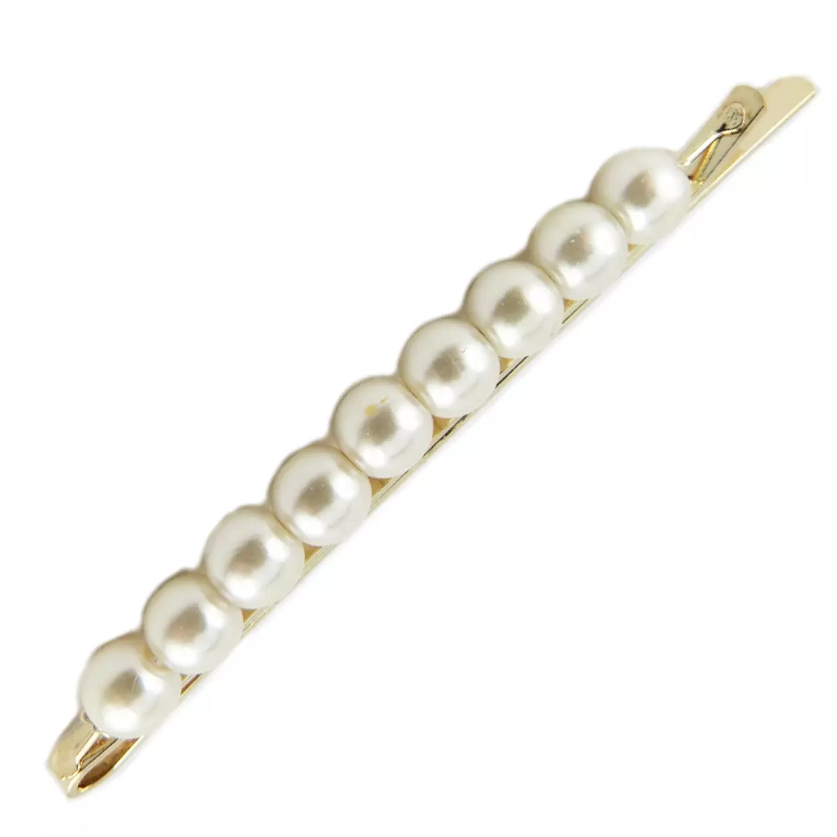les trésors de lily Barrette / épingle plate 'Perla' blanc doré 7 cm [R1509]