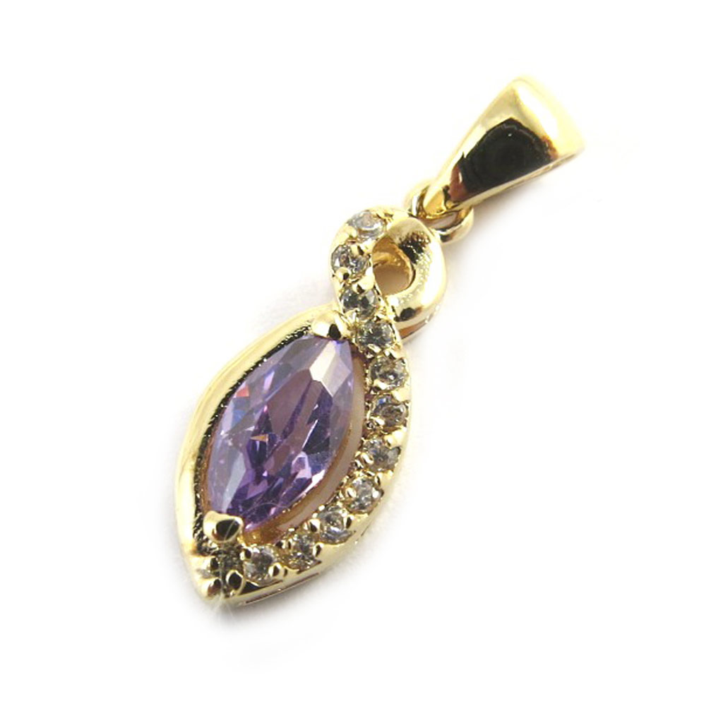 Pendentif Plaqué Or \'Sissi\' améthyste - 22x8 mm - [M6703]