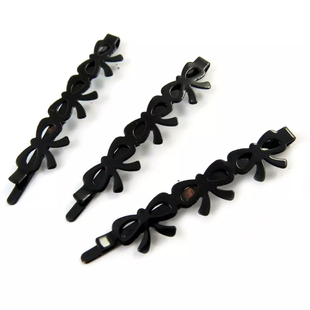 les trésors de lily 3 barrettes créateur 'Noeud Romantique' noir 6 cm [N8239]