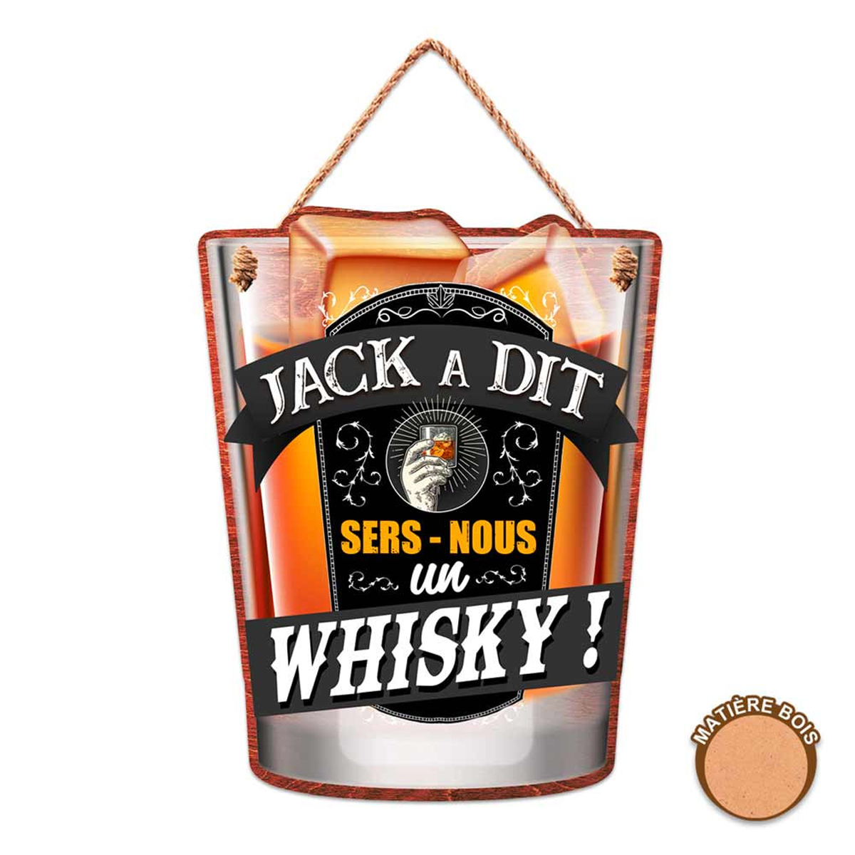 Plaque bois forme \'Whisky\' (Jack a dit sers-nous un Whisky !) - 205x16 cm - [R2119]