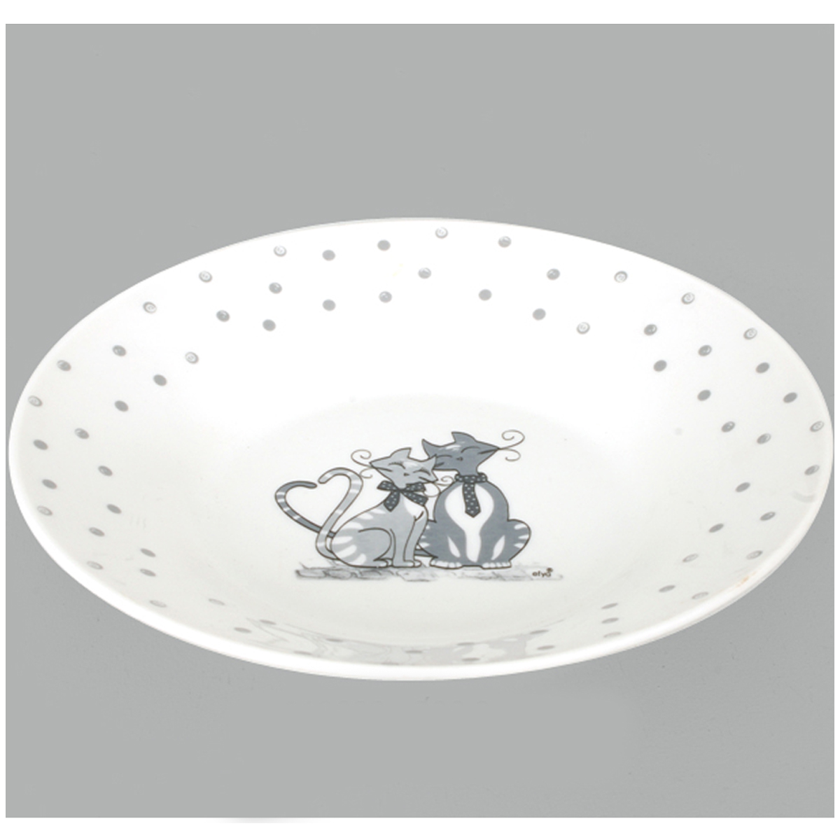 Assiette creuse porcelaine \'Chats\' gris ivoire - 20 cm - [A0289]