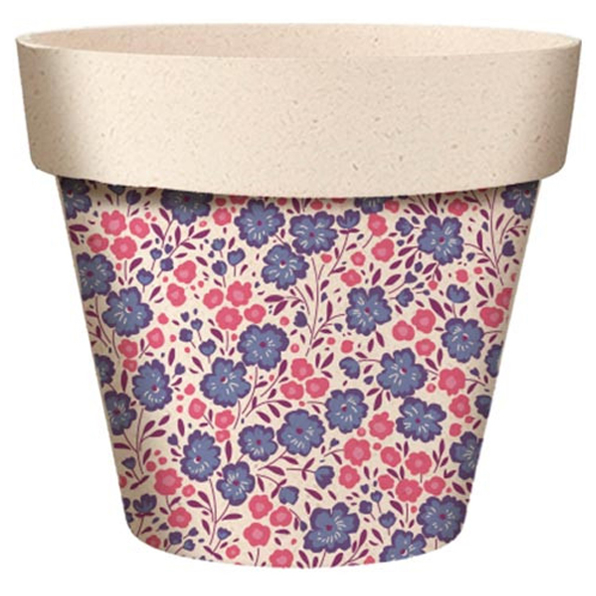Cache-pot bambou \'Fleurs\' violet rose beige -  14x12 cm - [A2061]