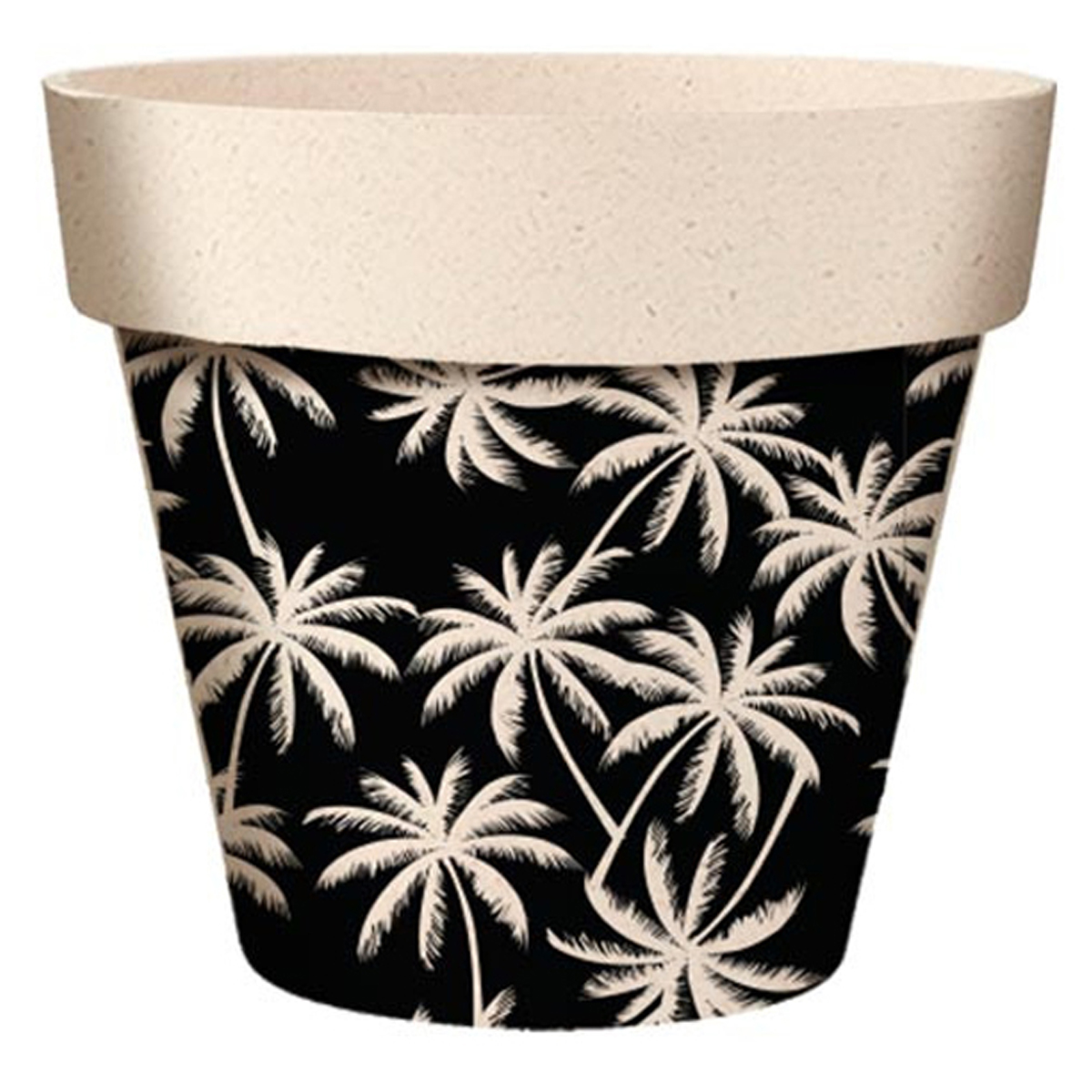 Cache-pot bambou \'Palmiers\' noir beige -  14x12 cm - [A2064]