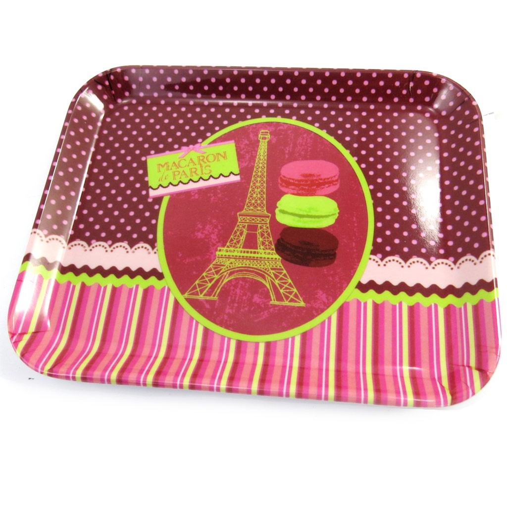 Petit plateau \'Macarons de Paris\' rose vert (15x20 cm) - [M1339]