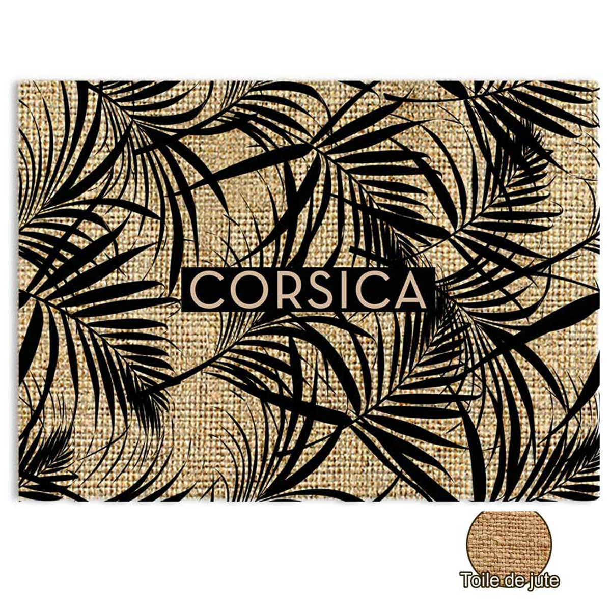Set de table toile de jute \'Corsica\' beige noir (feuilles) - 42x30 cm - [R2183]