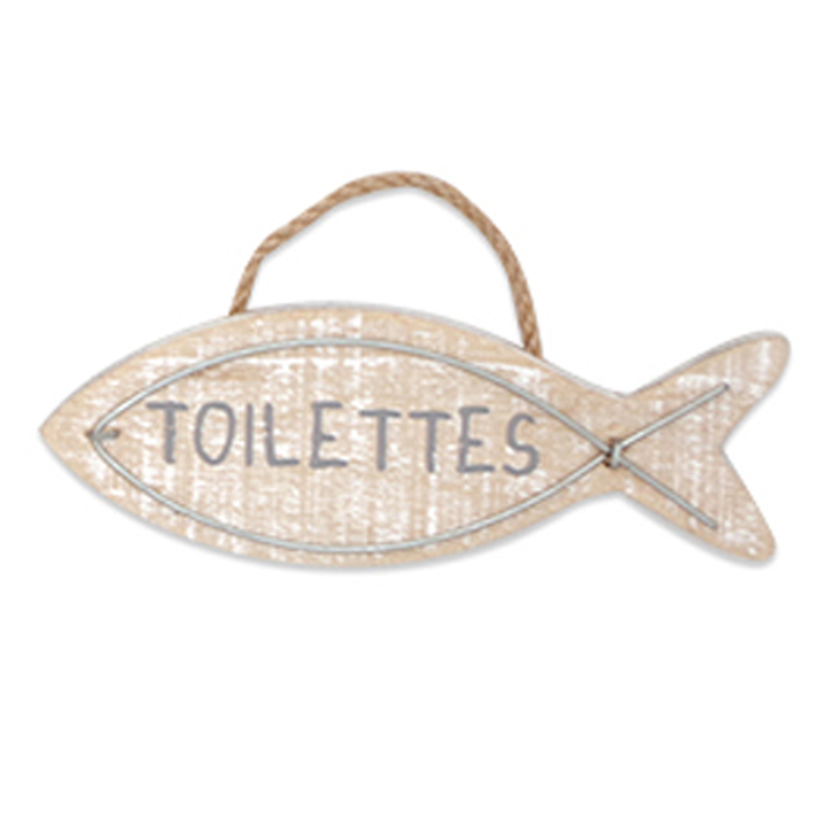 Plaque de porte bois \'Poissons\' taupe (toilettes) - 12x4 cm - [R6551]
