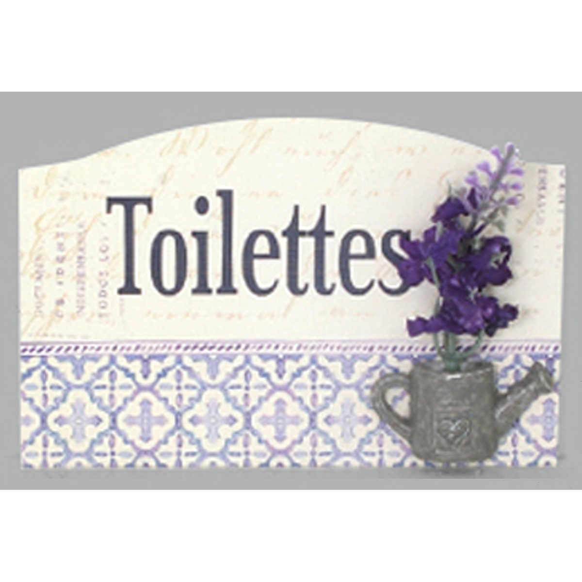 Plaque de porte bois \'Lavande\' violet beige (toilettes) - 12x8 cm - [R6581]