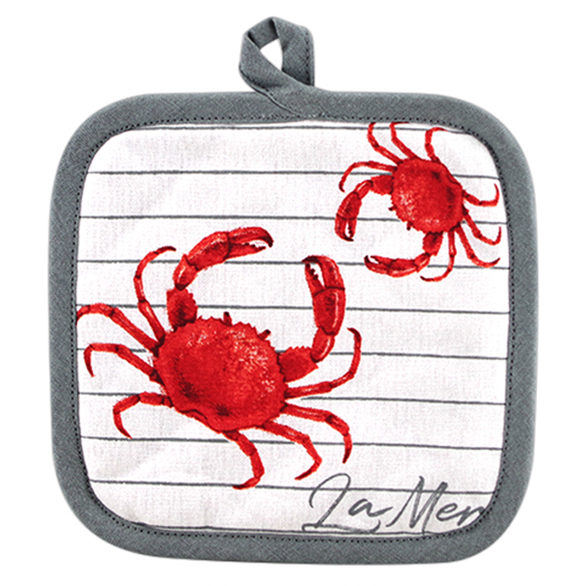 Manique coton \'La Mer\' rouge blanc (crabe) - 20x20 cm - [R6591]