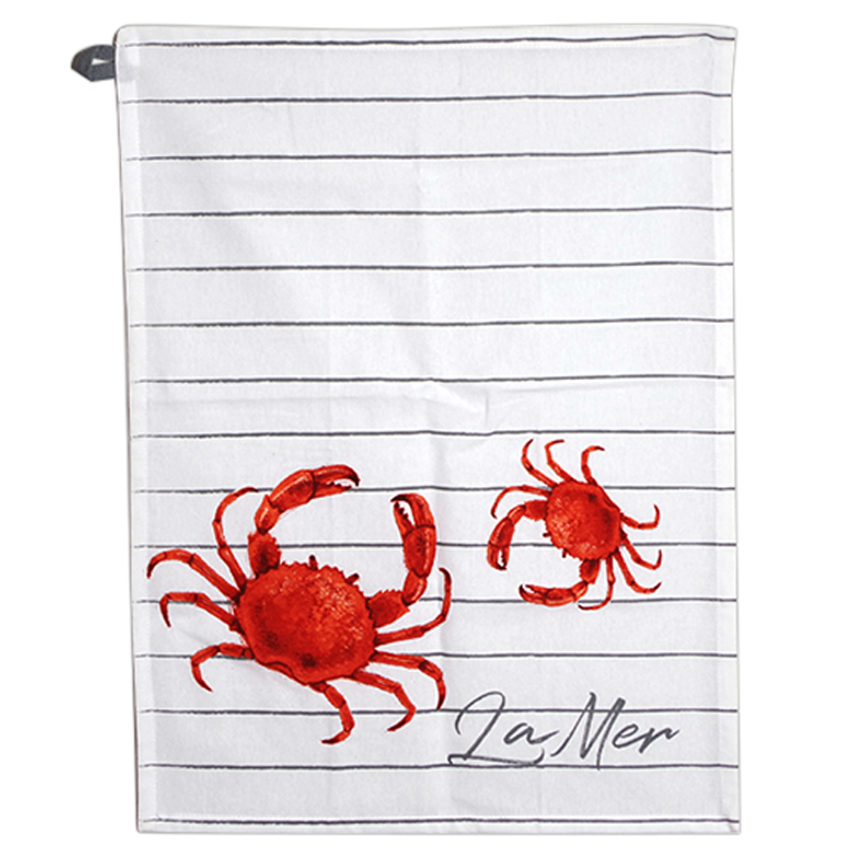 Torchon coton \'La Mer\' rouge blanc (crabe) - 60x45 cm - [R6592]