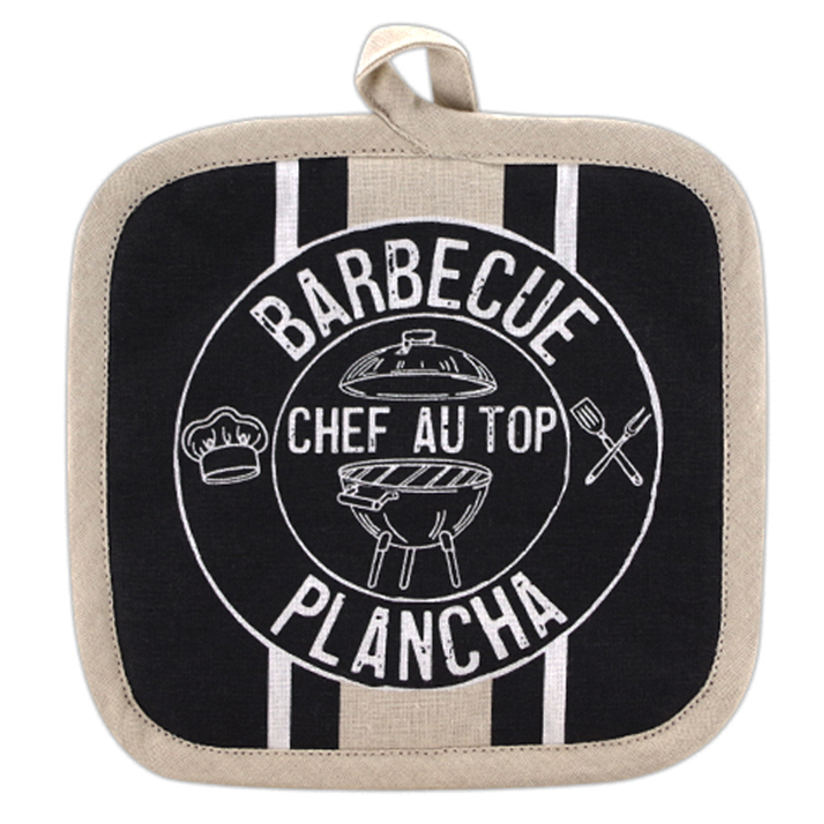 Manique coton \'Barbecue Plancha\' noir beige (chef au top) - 20x20 cm - [R6599]