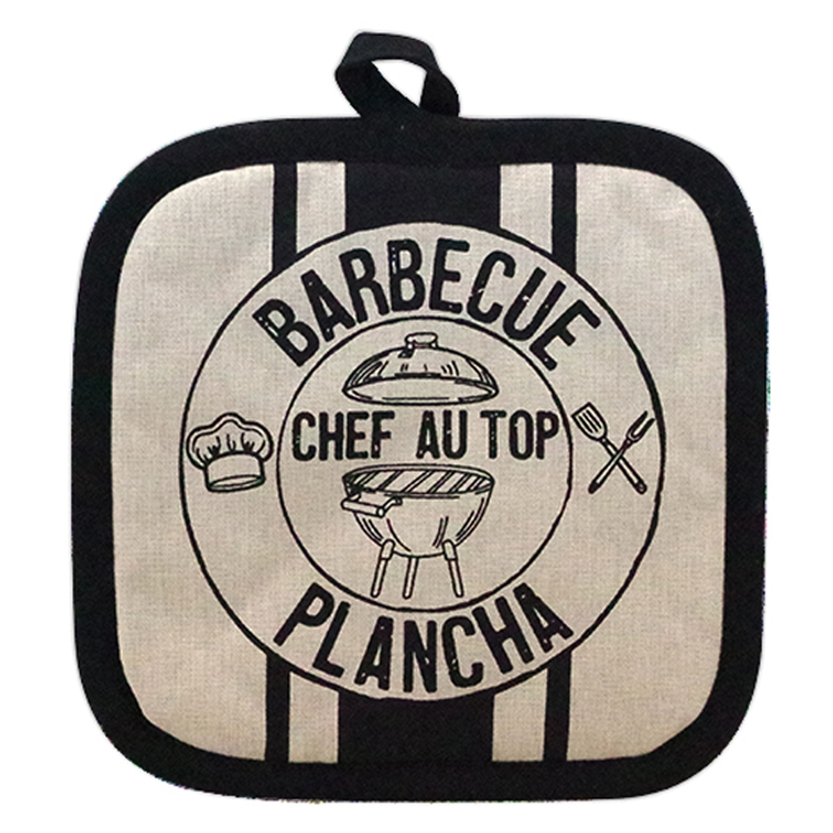 Manique coton \'Barbecue Plancha\' beige noir (chef au top) - 20x20 cm - [R6603]
