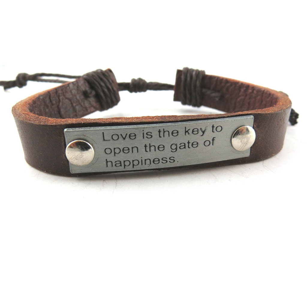 Bracelet cuir \'Peaceful\' marron - 1 cm - [K7094]