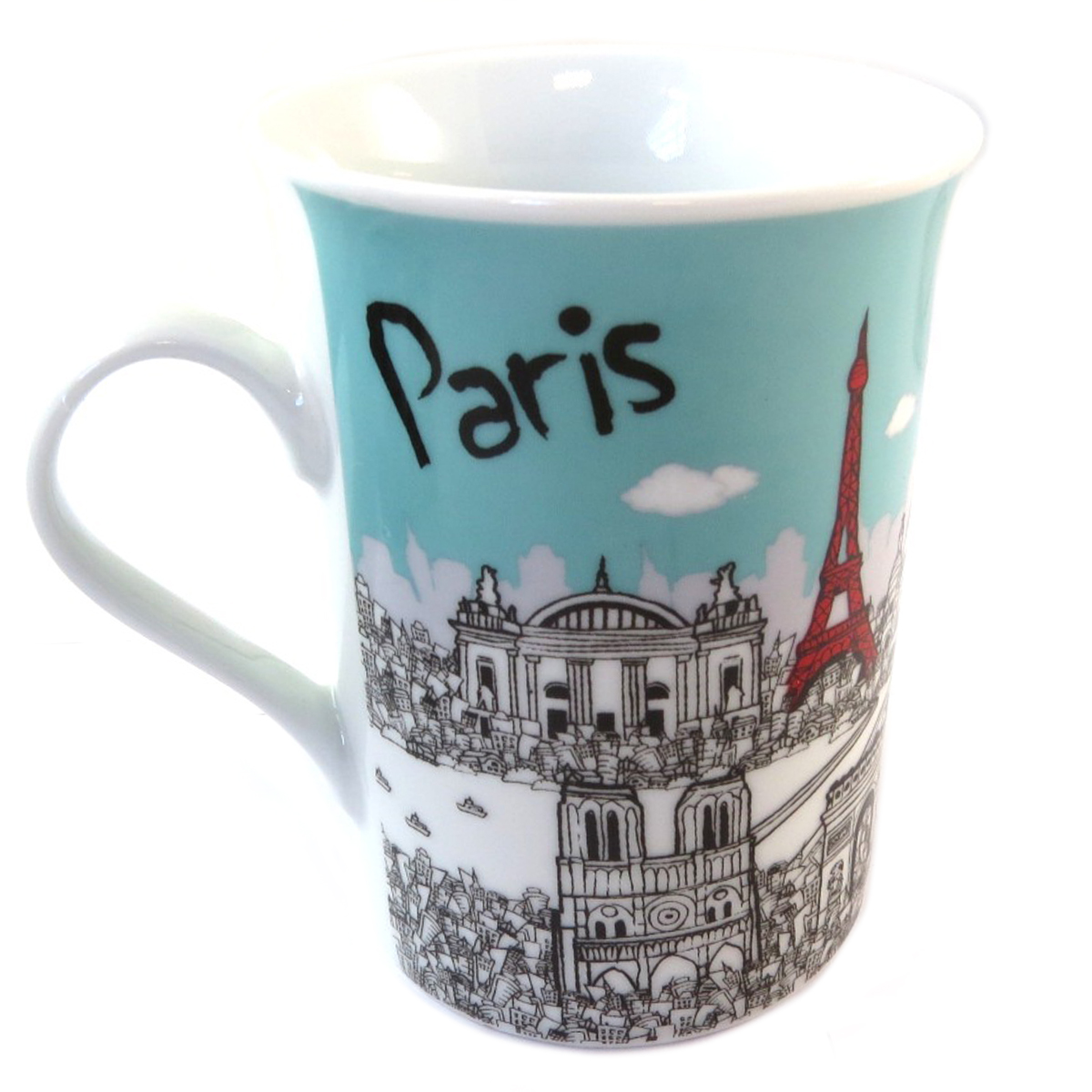Mug porcelaine \'Paris\' turquoise rouge blanc (tour eiffel) - 10x75 cm - [Q0461]