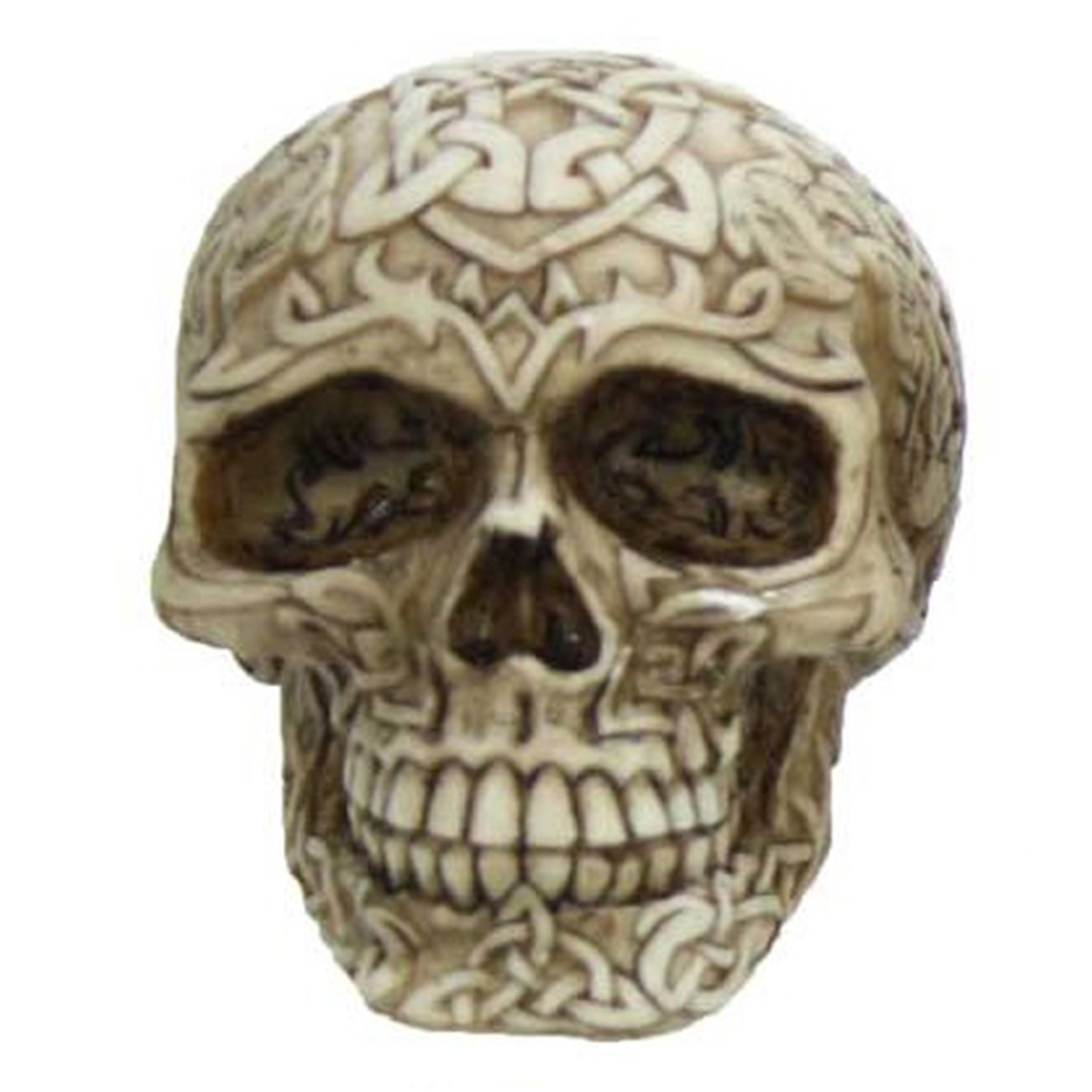 Figurine résine \'Tête de Mort\' beige (celtic tribal) - 95x67x65 mm - [R6680]