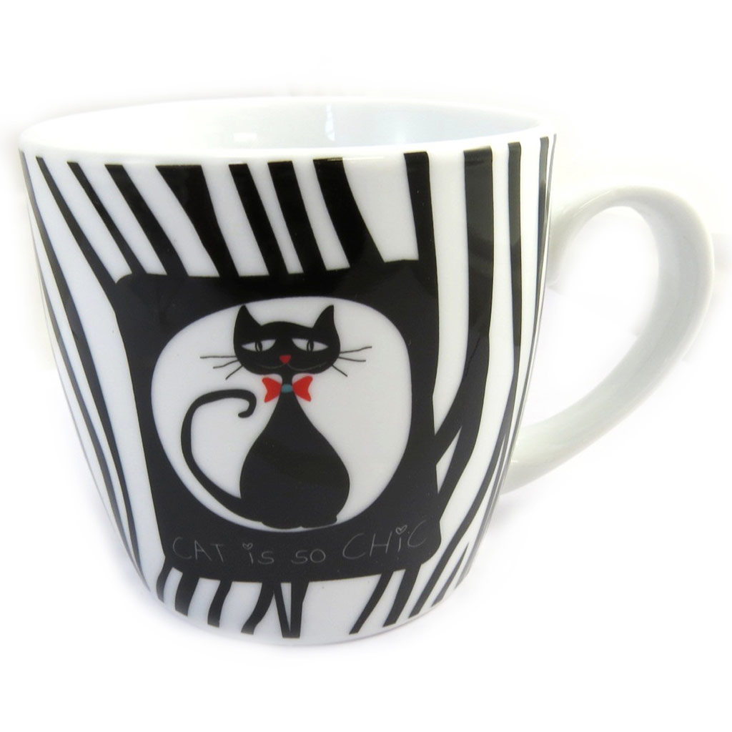 Mug porcelaine \'Cat is so Chic\' noir blanc zébré - 9x9 cm - [M3397]