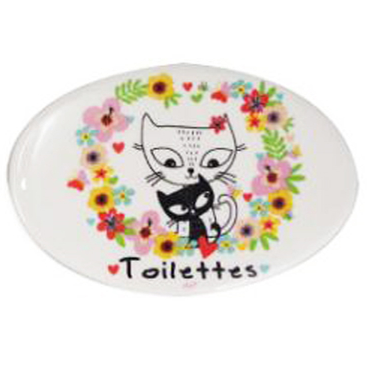 Plaque de porte céramique \'Chats\' multicolore (Toilettes) - 12x8 cm - [R6765]