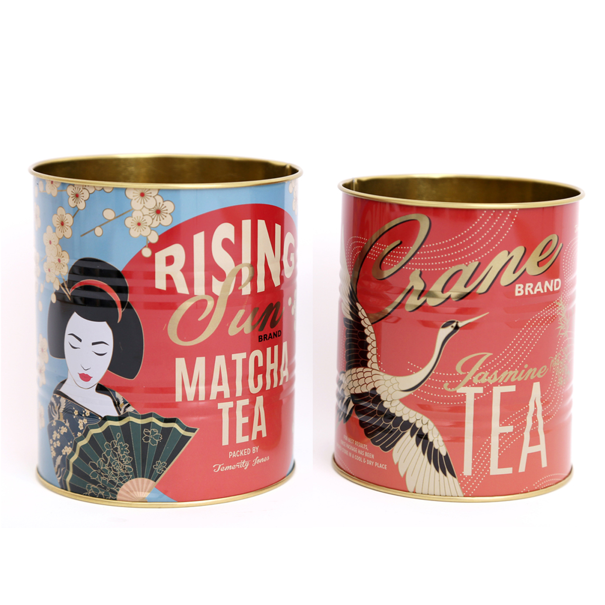 Lot de 2 pots à couverts métal \'Geisha\' multicolore - 13x11 cm - [A0036]