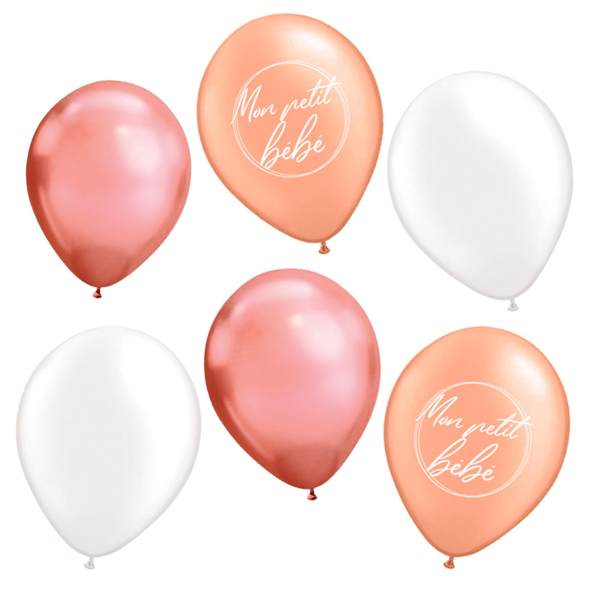 6 ballons métalliques latex \'Baby Shower\' rose - 30 cm - [A0829]