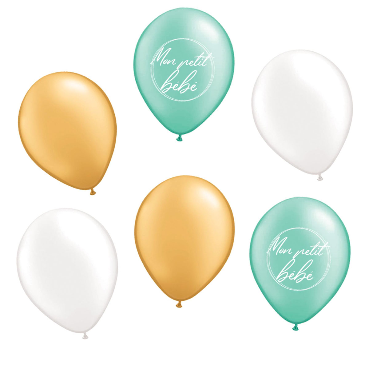 6 ballons métalliques latex \'Baby Shower\' vert - 30 cm - [A0830]