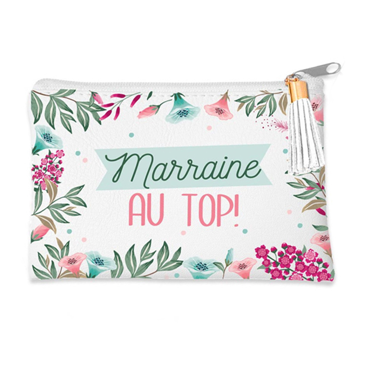 Porte-monnaie \'Marraine au Top !\' vert rose - 13x8 cm - [A0845]